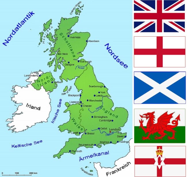 Großbritannien-Landkarte Flaggen